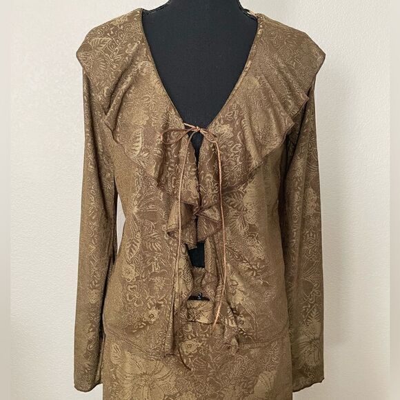 NWT Zara Jacquard Ruffle Top and Wide Leg Pants Set - Picture 5 of 15